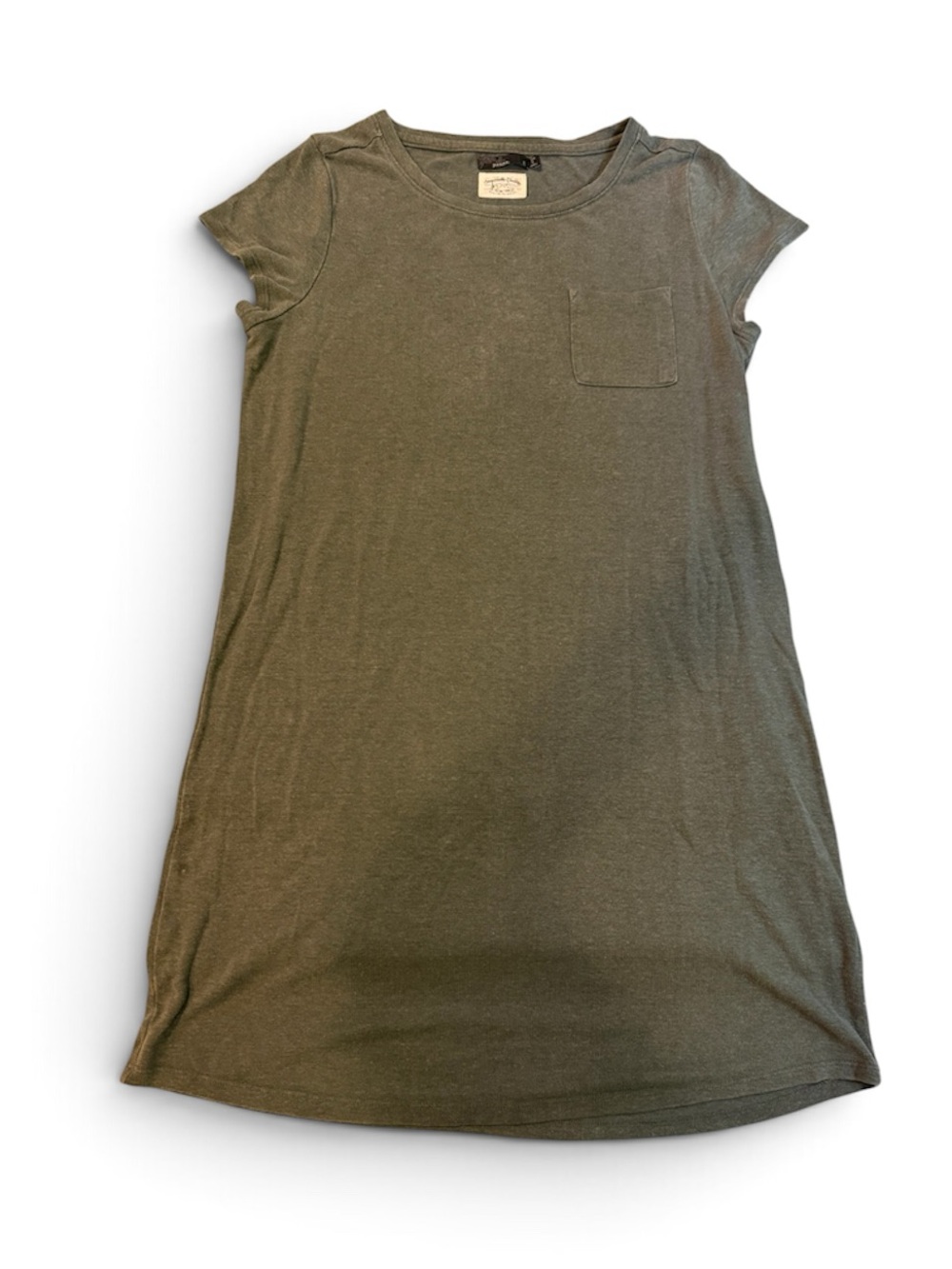 Prana Olive Green Short Sleeve Pocket Tee Dress - Cozy Up style fabric
